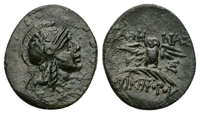 Mysia, Pergamon. AE, 2.63 g 19.31 mm.Circa 200-133 BC.
Obv: Head of Athena right...