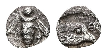 Ionia, Ephesos. AR Tetartemorion, 0.15 g 5.89 mm. Circa 500-420 BC.
Obv: Bee wit...