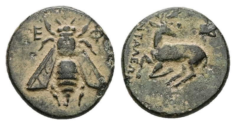 Ionia, Ephesos. Ae, 1.90 g 13.95 mm. 4th century BC. 
Obv: Ε - Φ. Bee.
Rev: *ΝΤΑ...