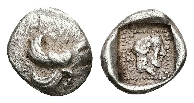 Dynasts of Caria, Orou, AR Obol, 0.71 g 9.61 mm. Circa 490-470 BC. 
Obv: Forepar...