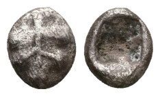 Caria, Rhodes. Kamiros. AR Hemiobol, 0.62 g 8.64 mm. Circa 500-460 BC. 
Obv: Fig leaf, seen from above.
Rev: Square incuse punch.
Ref: SNG Keckman 340...