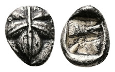 Caria, Rhodes. Kamiros. AR Hemiobol, 0.66 g 9.19 mm. Circa 500-460 BC. 
Obv: Fig leaf, seen from above.
Rev: Square incuse punch.
Ref: SNG Keckman 340...