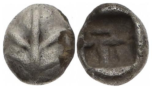 Caria, Rhodos. Kamiros. AR Hemiobol, 0.66 g 8.40 mm. Circa 550-500 BC.
Obv: Fig ...