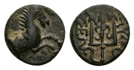 Caria, Mylasa. Ae, 1.21 g 10.74 mm. Circa 210-30 BC.
Obv: Forepart of horse right.
Rev: MYΛΑ / ΣΕΩΝ. Ornate trident head.
Ref: SNG Keckman 225.
Fine...