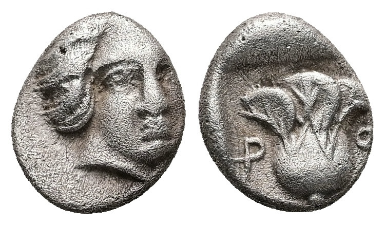 Caria, Rhodos. AR Hemidrachm, 1.78 g 12.59 mm. Circa 408/7-390 BC.
Obv: Head of ...