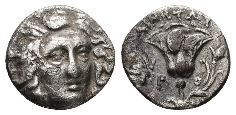 Caria, Rhodos. AR Drachm, 2.49 g 14.73 mm. Circa 205-188 BC. Ainetor, magistrate...