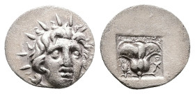 Caria, Rhodos. AR Hemidrachm, 1.26 g 14.06 mm. Circa 170-150 BC. Dexikrates, magistrate.
Obv: Radiate head of Helios facing slightly right.
Rev: ΔEΞIK...