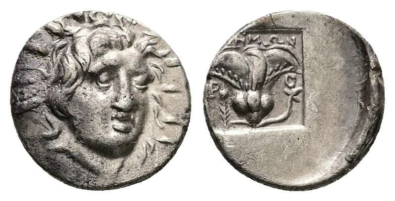 Caria, Rhodos. AR Hemidrachm, 1.34 g 13.33 mm. Circa 170-150 BC. Artemon, magist...