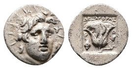 Caria, Rhodos. AR Hemidrachm, 1.36 g 12.80 mm. Circa 170-150 BC. Dexagoras, magistrate.
Obv: Head of Helios facing slightly right.
Rev: ΔΕΞΑΓΟΡΑΣ / P ...