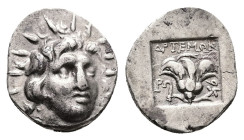 Caria, Rhodos. AR Hemidrachm, 1.40 g 13.83 mm. Circa 170-150 BC. Artemon, magistrate.
Obv: Radiate head of Helios facing slightly right.
Rev: ΑPTEMΩN ...