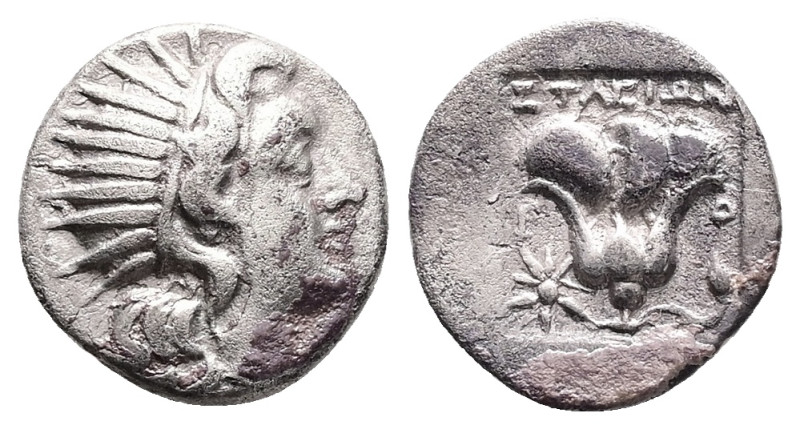 Caria, Rhodos.AR Drachm, 2.75 g 15.18 mm. Circa 188-170 BC. Stasion, magistrate....