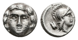 Pisidia, Selge. AR Obol, 0.96 g 9.27 mm. Circa 350-300 BC.
Obv: Facing gorgoneion.
Rev: Helmeted head of Athena right; astragalos to left.
Ref: SNG BN...