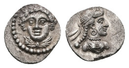 Cilicia, Tarsos. Tarkumuwa (Datames) (Satrap of Cilicia and Cappadocia, AR Obol, 0.79 g 10.76 mm. 384-361/0 BC.
Obv: Draped bust of female facing slig...