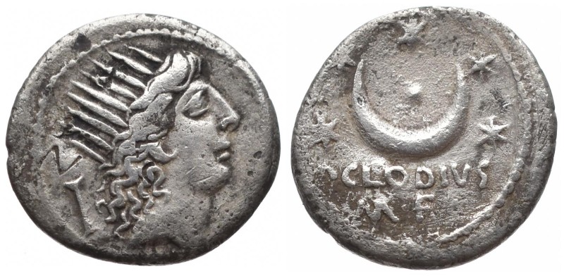 P. Clodius M.f. Turrinus, 42 BC. AR, Denarius. 3.49 g. 18.51 mm. Rome.
Obv: Rad...