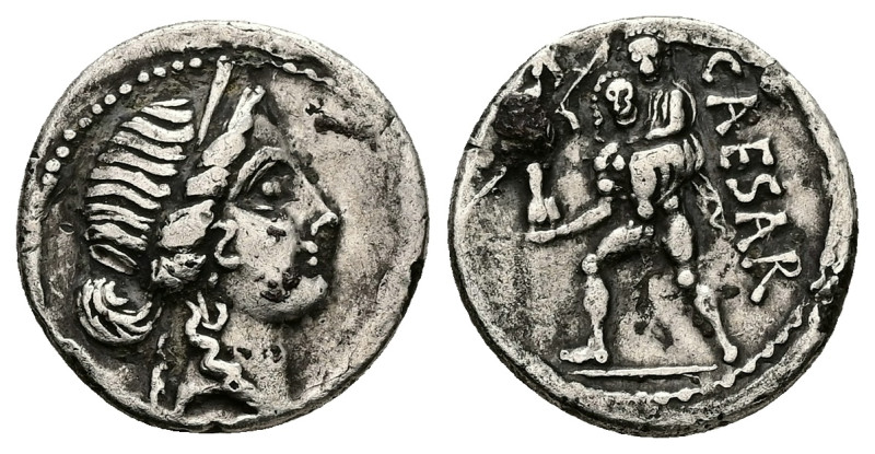 Julius Caesar, 48-47 BC. AR, Fourrée Denarius. 3.10 g. 18.30 mm. African mint.
O...