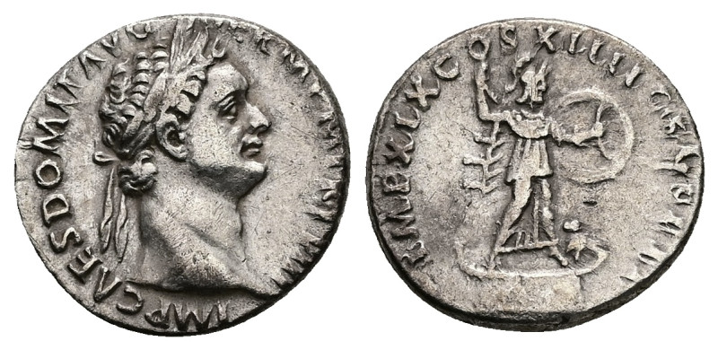 Domitian, AD 81-96. AR, Denarius. 3.15 g. 17.91 mm. Rome.
Obv: IMP CAES DOMIT AV...