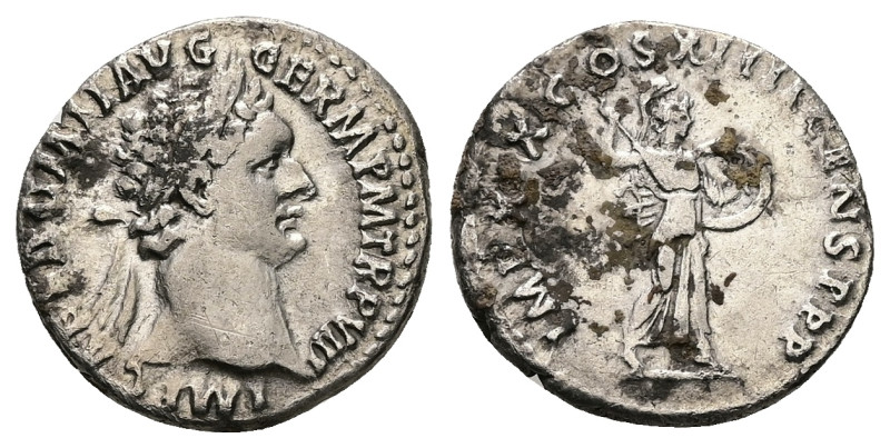 Domitian, AD 81-96. AR, Denarius. 3.21 g. 19.25 mm. Rome.
Obv: IMP CAES DOMIT AV...