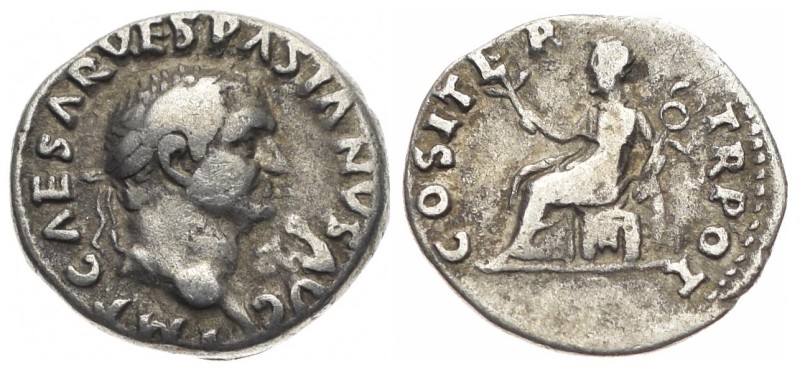 Vespasian, AD 69-79. AR, Denarius. 3.11 g. 17.88 mm. Rome.
Obv: IMP CAESAR VESP...