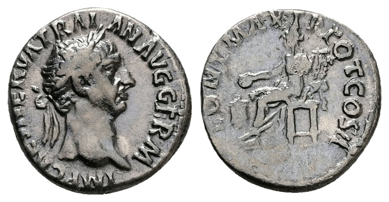 Trajan, AD 98-117. AR, Denarius. 3.03 g. 17.60 mm. Rome.
Obv: IMP CAES NERVA TRA...