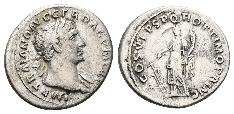 Trajan, AD 98-117. AR, Denarius. 3.43 g. 19.91 mm. Rome.
Obv: IMP TRAIANO AVG GE...