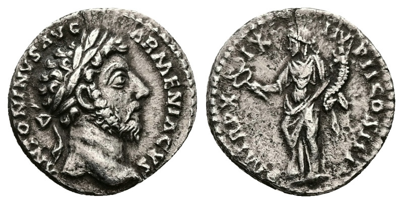 Marcus Aurelius, AD 161-180. AR, Denarius. 2.82 g. 17.05 mm.
Obv: ANTONINVS AVG ...