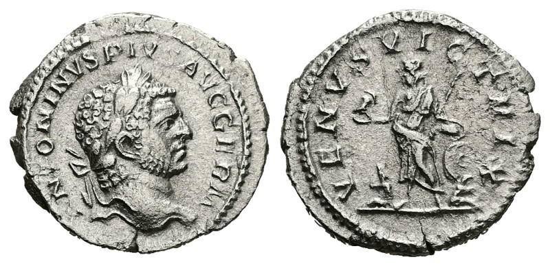 Caracalla, AD 198-217. AR, Denarius. 2.09 g. 19.88 mm. Rome.
Obv: ANTONINVS PIVS...