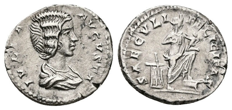 Julia Domna, AD 193-217. AR, Denarius. 3.33 g. 18.81 mm. Rome.
Obv: IVLIA AVGVST...