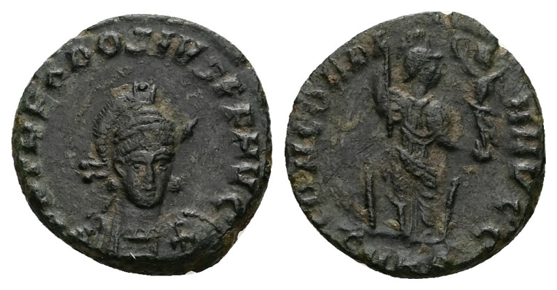 Theodosius II, AD 402-450. AE. 2.25 g. 17.05 mm. Cyzicus?
Obv: D N THEODOSIVS P ...