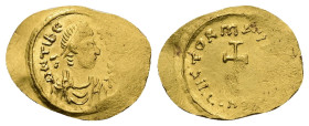 Maurice Tiberius, AD 582-602. AV, Tremissis. 1.50 g. 19.17 mm. Constantinople.
Obv: D N TibЄ-[RI P P AVC]. Pearl diademed, draped, cuirassed bust righ...