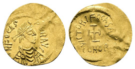 Phocas, AD 602-610. AV, Tremissis. 1.39 g. 17.11 mm. Constantinople. 
Obv: DNFOCAS-PERAVC. Bust of Phocas, pearl-diademed, draped, cuirassed, right.
R...