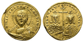 Constantine VII Porphyrogenitus and Romanus II, 913-959 AD. AV, Solidus. 4.36 g. 21.01 mm. Constantinople.
Obv: +IҺS XIS RЄX RЄGNANTIҺm. Bust of Chri...
