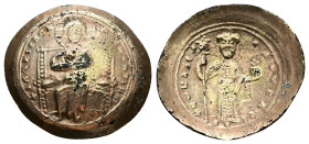 Constantine X Ducas, AD 1059-1067. Fourrée AV, Histamenon Nomisma. 4.18 g. 26.38 mm. Constantinople.
Obv: + IҺS XIS RЄX [RЄGNANTIҺM]. Christ, bearded ...