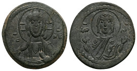 Anonymous Follis, Class G. Romanus IV, AD 1068-1071. AE, Follis. 9.31 g. 27.50 mm. Constantinople.
Obv: IC XC to left and right of bust of Christ, ni...