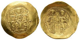 Isaac II Angelus, AD 1185-1195. AV, Hyperpyron. 4.41 g. 29.09 mm. Constantinople.
Obv: MP ΘV to left and right of Virgin Mary. Nimbate, seated facing...