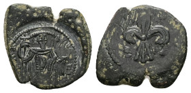 Empire of Nicaea. Theodore II Ducas Lascaris, AD 1254-1258. AE, Tetarteron. 2.34 g. 21.36 mm. Magnesia.
Obv: Theodore, wearing loros, standing facing,...