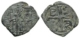 Andronicus II Palaeologus and Michael IX, AD 1282-1328. AE, Assarion. 1.65 g. 22.33 mm. Constantinople.
Obv: [AVTOKPATOPEC RωMAIωN]. Andronikos II, wi...