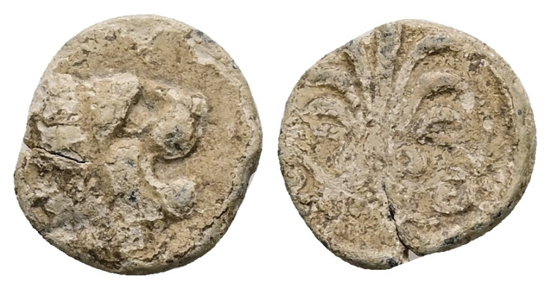 PB Western Asia Minor. Roman lead token (AD 1st–3rd centuries)
Obv: Head of roar...