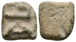 PB Hellenistic or Roman imperial lead weight (200 BC–AD 200)
Square in form. Δ in relief on the top, bottom is blank. Its mass may correspond to tetra...