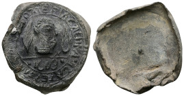 PB Theriac Capsule Seal. Italy, Venice (c. 17th century). Imitating the Alla testa d'oro pharmacy.
Obv: TEPIACA EWNA ACA TESTA C[IOPO IN VH]VRT (sic),...