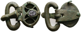 AE Early Byzantine belt-buckle with intaglio (c. AD 6th century)
Bronze belt-buckle; with large tongue; plate has a jasper intaglio: Lion standing, r...