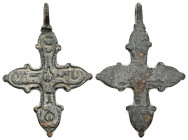 AR Middle Byzantine pendant cross reliquary (c. AD 10th–12th centuries).
Reliquary cross; silver; with floriated ends; on obverse, inscription: Φ Ι Φ ...