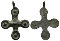 Pendant Cross. Middle Byzantine, 10thC-12thC.
Cruciform pendant; bronze; with circular terminals and a dot in the centre of each; loop at top.
Ref: Pa...