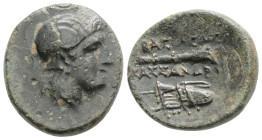Greek
Kings of Macedon. Cassander (306-297 BC). Æ 18,4 (4,2 gm, ). Helmeted head of Athena left / BAΣIΛEΩΣ KAΣΣANΔPOY