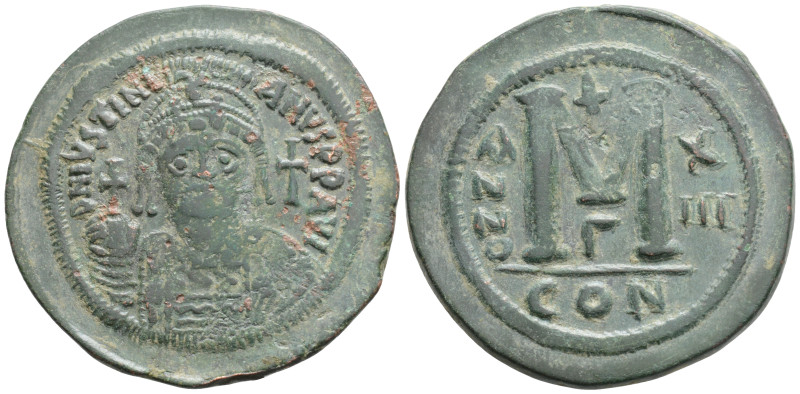 Byzantine Justinian I (527-565 AD) Constantinople AE Follis or 40 Nummi (41,3 mm...