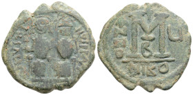 Byzantine
Justin II and Sophia (565-578 AD). Nicomedia. Dated RY 10= 574/5 AD AE Follis (31,1 mm 14 g)