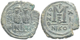 Byzantine
Justin II and Sophia (565-578 AD). Nicomedia. Dated RY 10= 574/5 AD, AE Follis (32,2 mm 13,6 g)