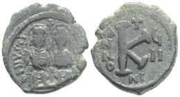 Byzantine
Justin II and Sophia (565-578 AD). Nicomedia. Dated RY 10= 574/5 AD, AE Follis (18,8 mm 6,9 g)