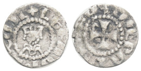 Cilician Armenia, Levon V (1373-1375). AR Obol Facing bust of Levon. Cross. 0.6 g 12,4 mm
