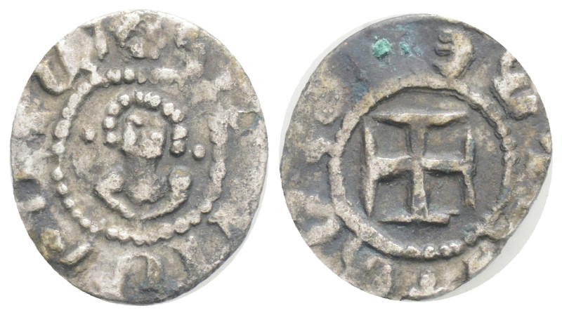 Cilician Armenia, Levon V (1373-1375). AR Obol Facing bust of Levon. Cross. 0.57...