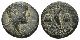 PAPHLAGONIA. Sinope.. Ae. (16mm, 3.9 g) Struck under Mithradates VI Circa 120-111 Draped and winged bust of Perseus right Rev: ΣΙΝΩ - ΠΗΣ Cornucopia b...